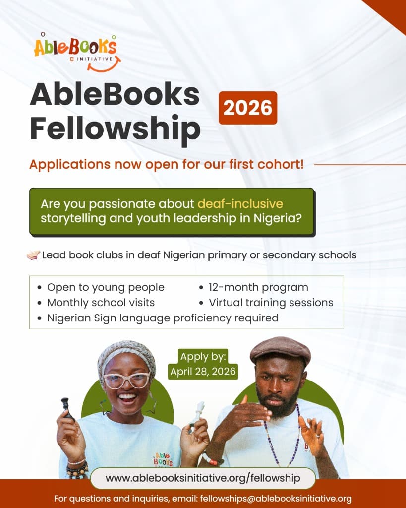 AbleBooks Fellowship 2026 Flyer — Applications now open for the first cohort